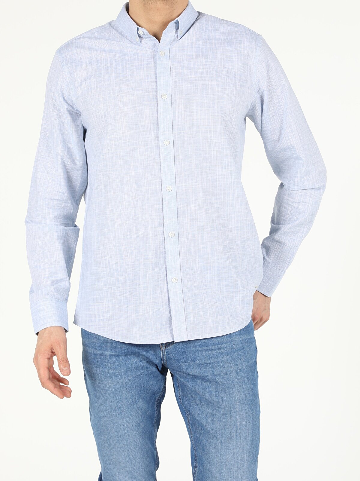 Рубашка мужская Colins CL1053685_Q1.V1BL голубая S