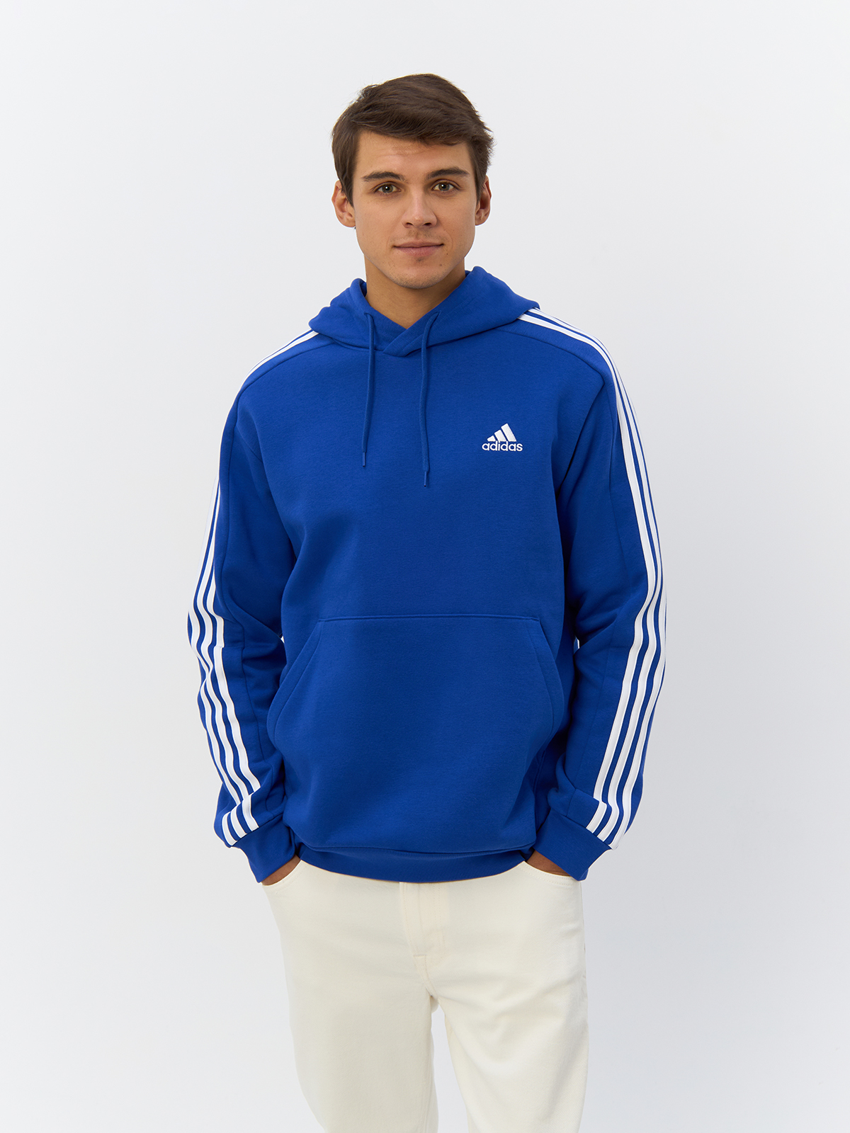 Худи мужское Adidas Essentials Fleece 3-Stripes Hoodie IJ8934 синее 4XL