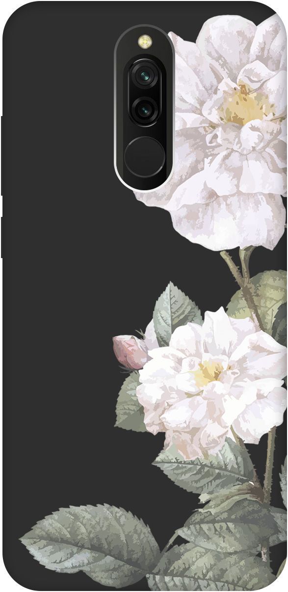 

Матовый чехол на Xiaomi Redmi 8 "White Rose" черный, Черный;желтый, 2619