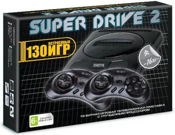 Игровая приставка 16 bit Super Drive 2 Classic (130 в 1) + 130 встроенных игр + 2 геймпада