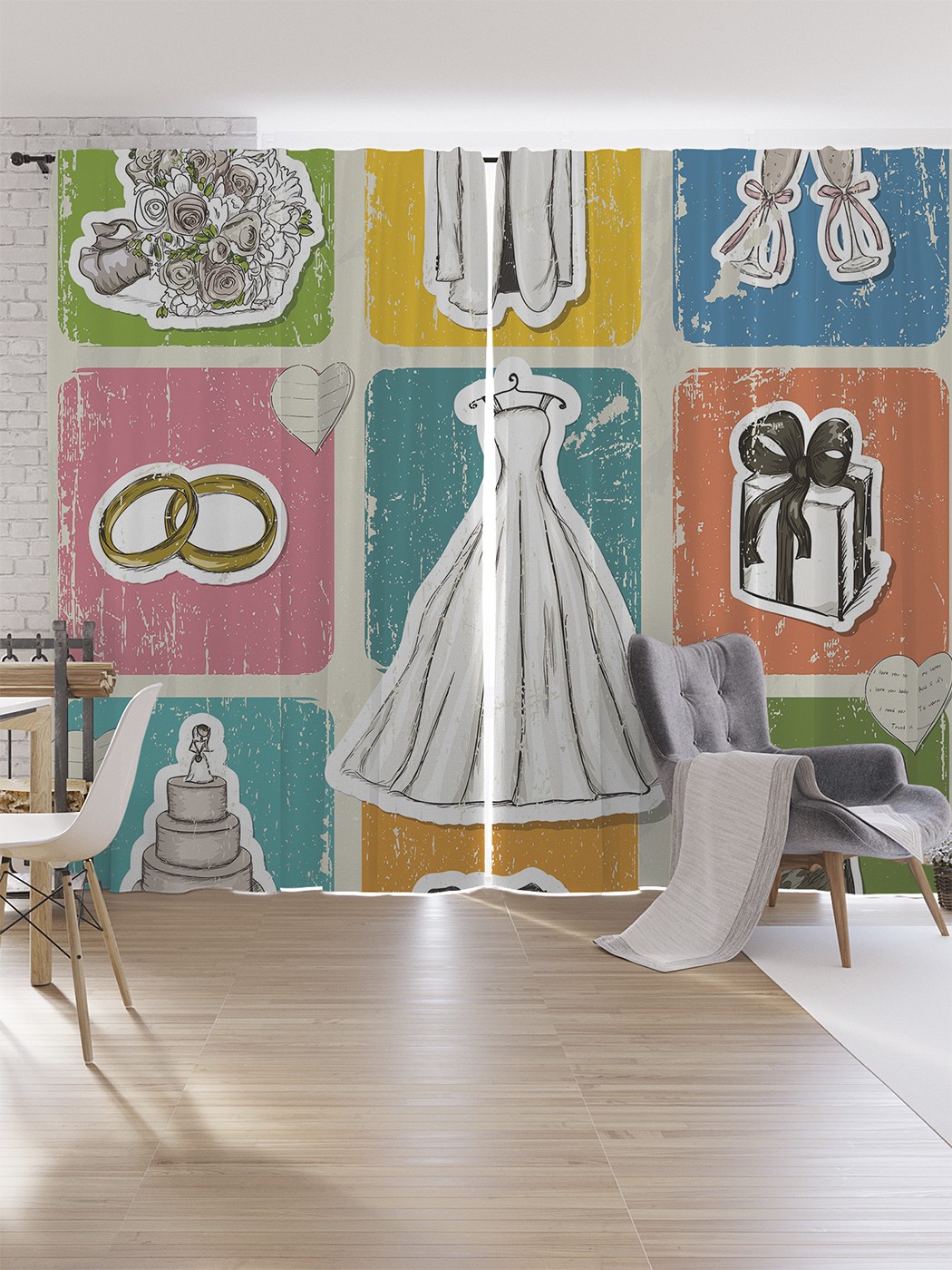 

Шторы под лён JoyArty "Свадебная атрибутика", серия Oxford DeLux, 340х265 см, Свадебная атрибутика