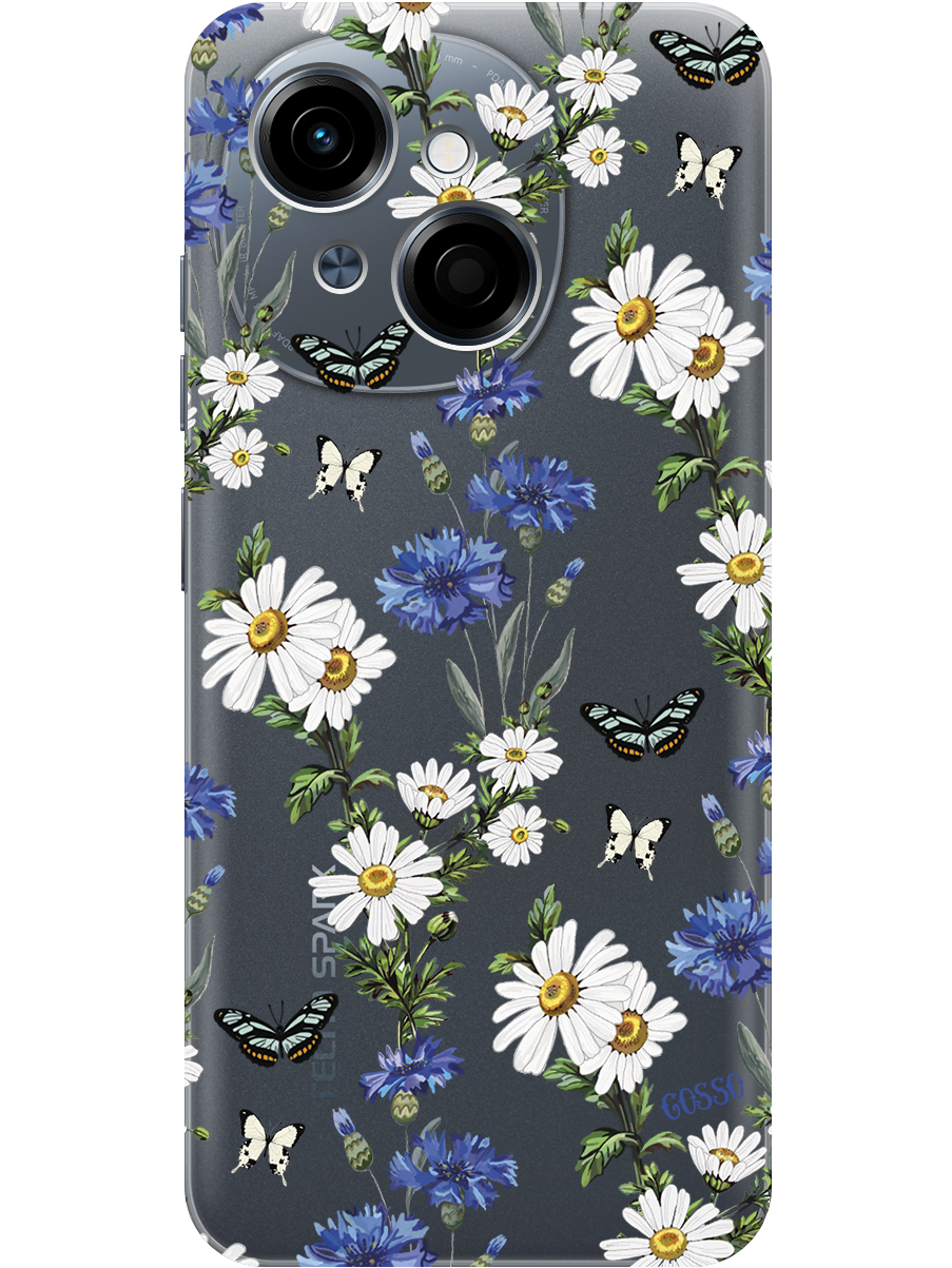 

Силиконовый чехол на Tecno Spark Go 1/Pop 9 с принтом "Привет, ромашки" прозрачный, Прозрачный;голубой;зеленый, 786716923