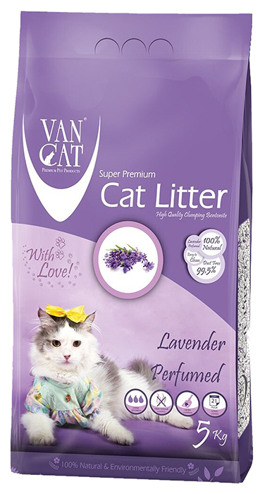 фото Наполнитель комкующийся van cat lavender с ароматом лаванды, 5 кг