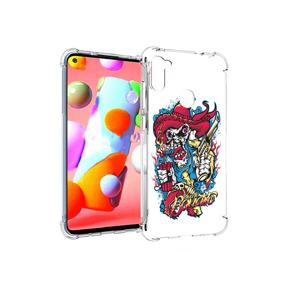 

Чехол MyPads Tocco для Samsung Galaxy A11 нарисованный скелет с писталетом, Прозрачный, Tocco
