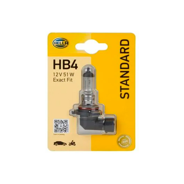 

Лампа Накаливания, Hb4 12v 51w P22d Standard, Блистер (X1) HELLA 8GH 005 636-128