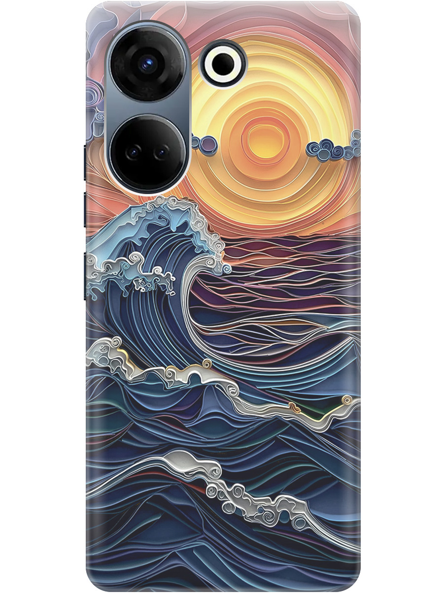 

Силиконовый чехол на Tecno Camon 20/20 Pro с принтом "Волны на закате", Прозрачный;оранжевый;синий, 772566010