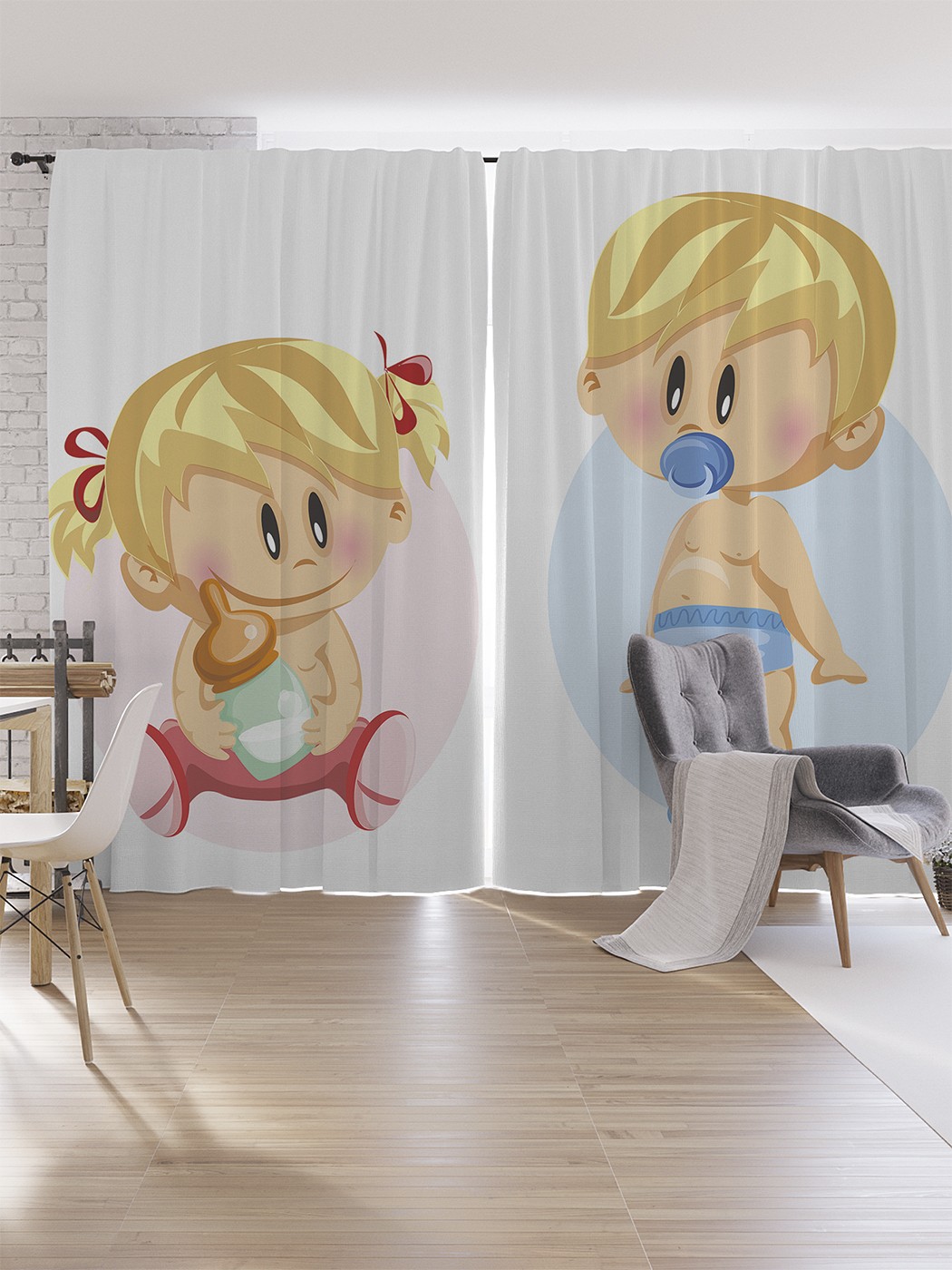 

Шторы под лён JoyArty "Два младенца", серия Oxford DeLux, 340х265 см, Два младенца