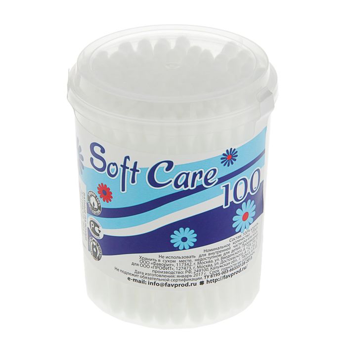 Ватные палочки Soft Care, 100 шт. в стакане ватные палочки soft care 200 шт в стакане 2323356