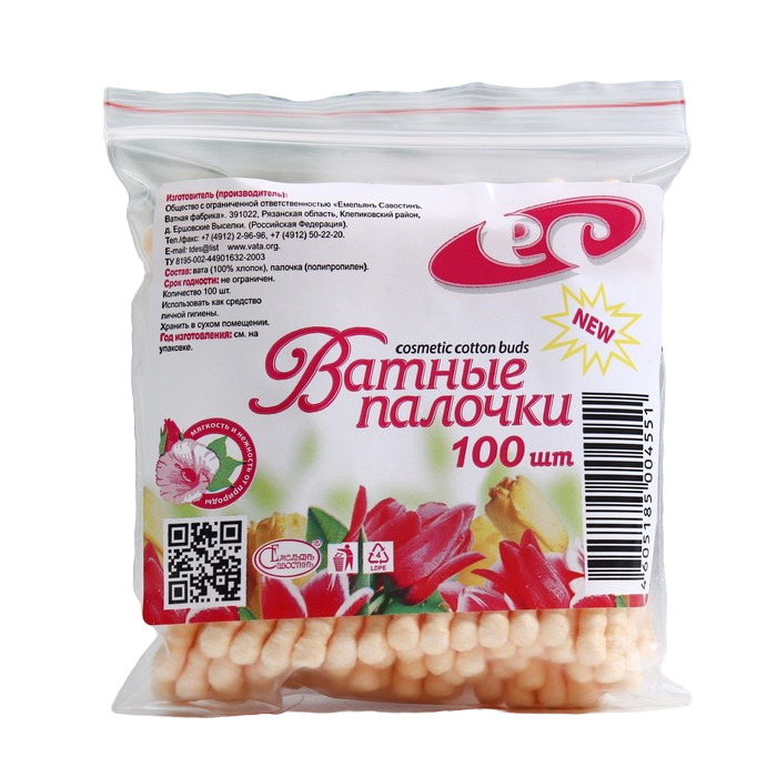 

Ватные палочки косметические со спиралевидным намотом по 100 шт п/э пакет, микс