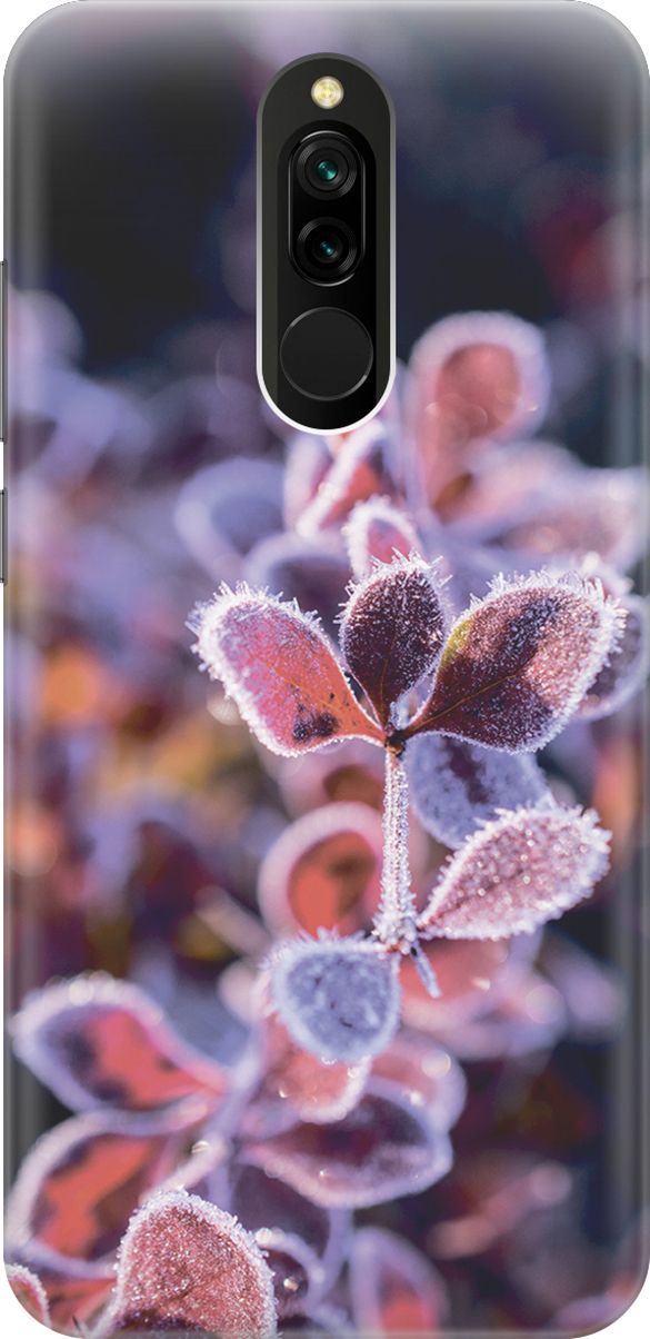 

Силиконовый чехол на Xiaomi Redmi 8 "Иней на листочках", Розовый;черный, 2923