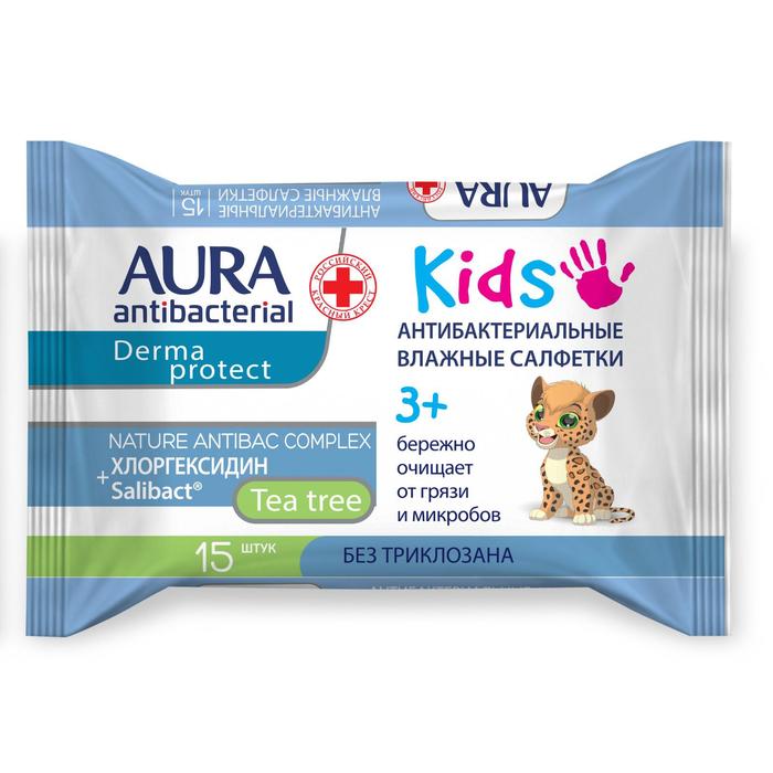 

Влажные салфетки AURA, детские 3+, 15 шт.