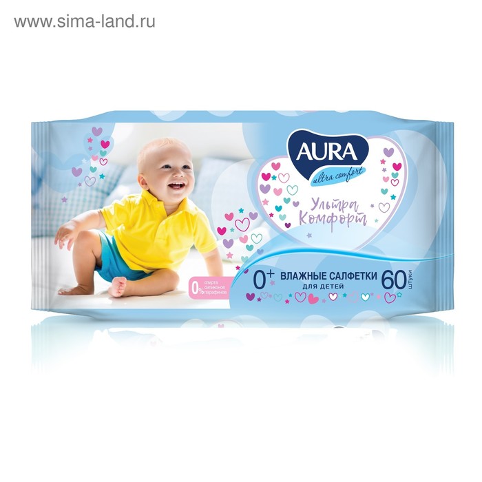 Влажные салфетки Aura Ultra Comfort детские 60 шт 453₽