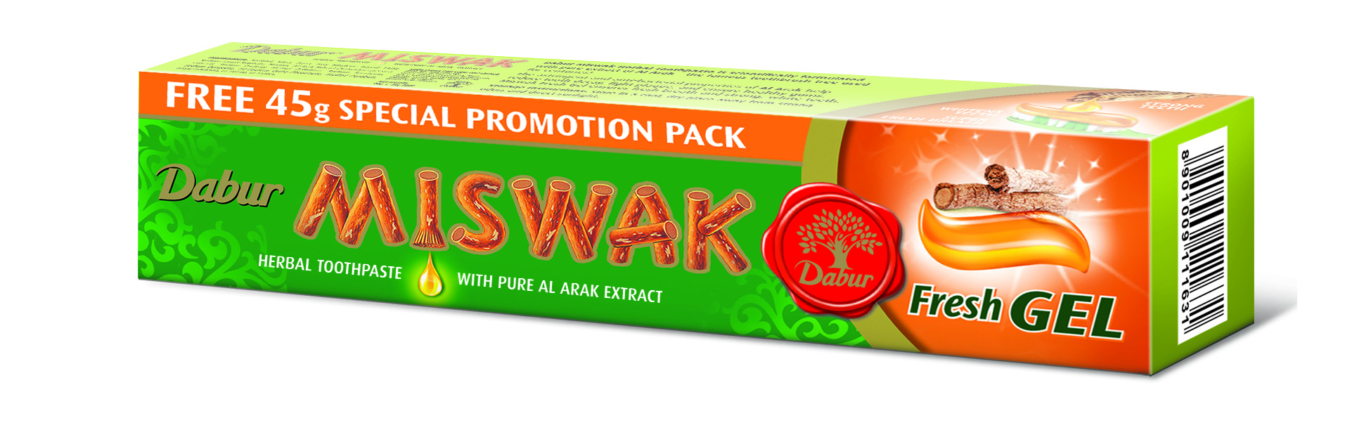 Зубная паста Miswak Herbal Fresh Gel 135 гр зубная паста absolut antibacterial 4 fresh профилактическая 110 г