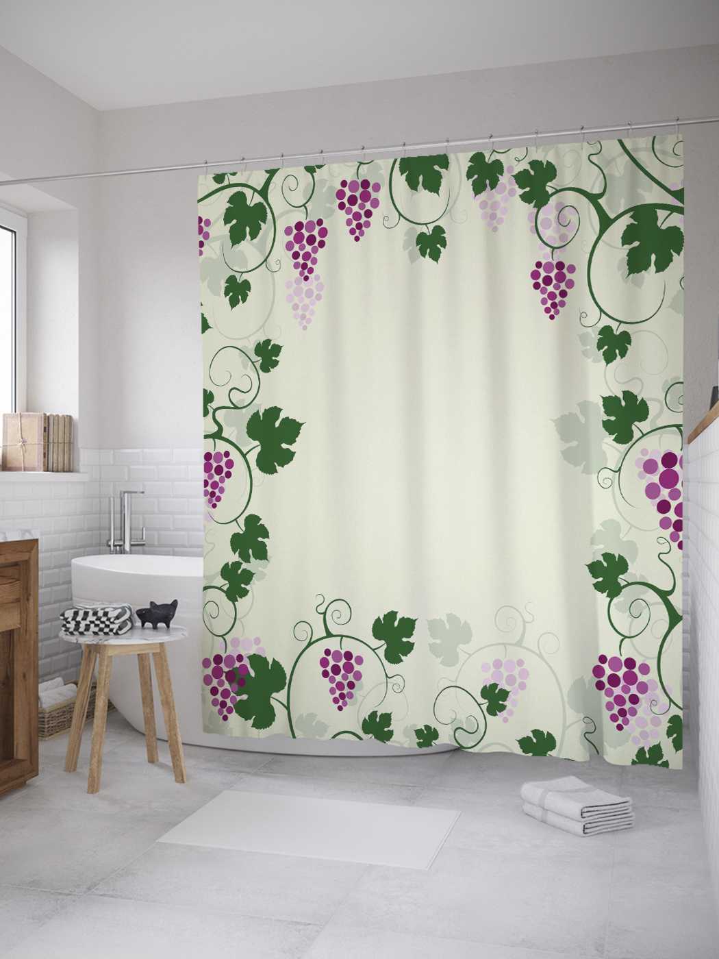 

Штора для ванной JoyArty "Виноградная рамка" из сатена, 180х200 см с крючками, Зеленый