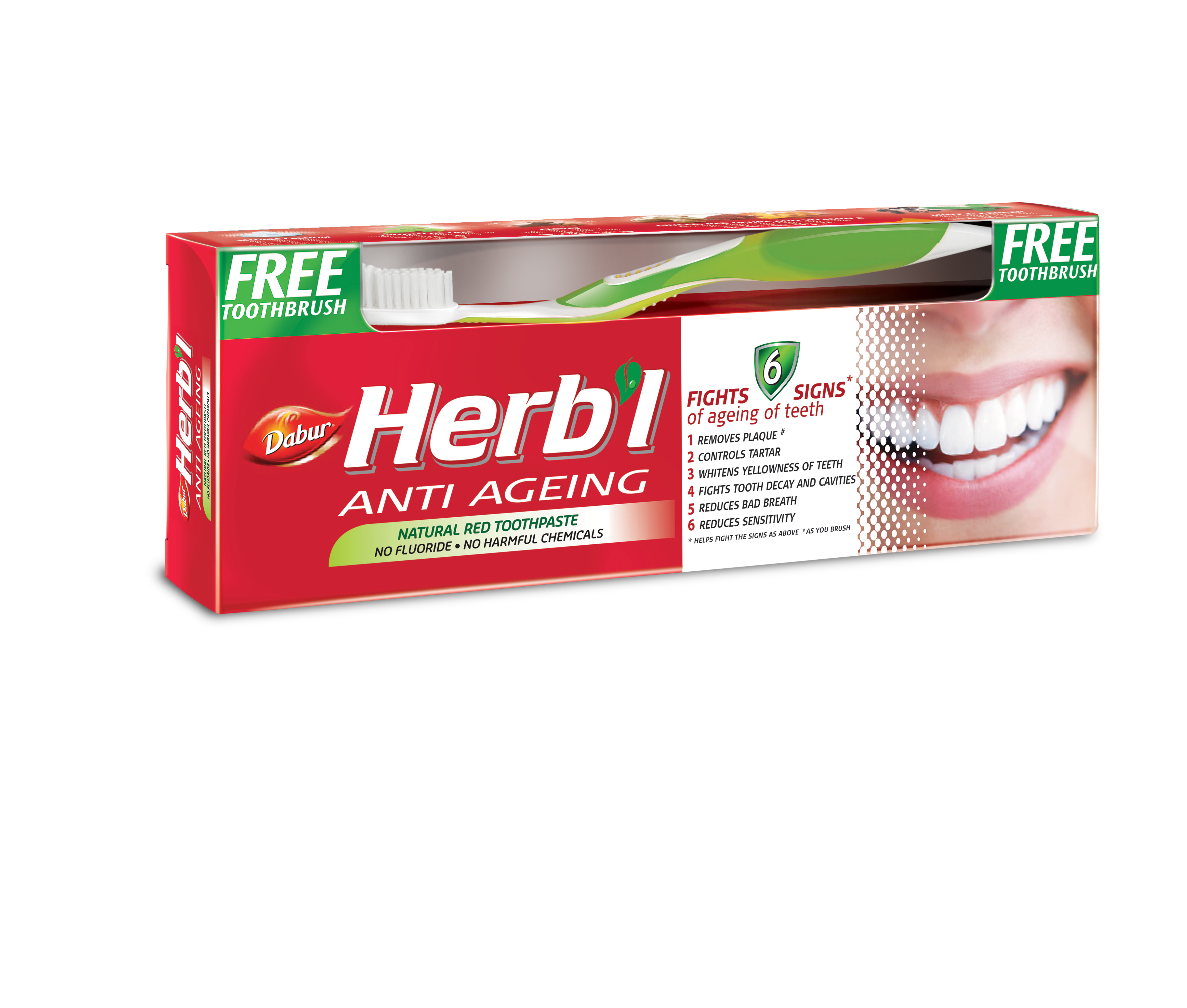 Зубная паста Dabur Herb'l Anti Ageing Антивозрастная 150 г в комплекте с зубной щеткой