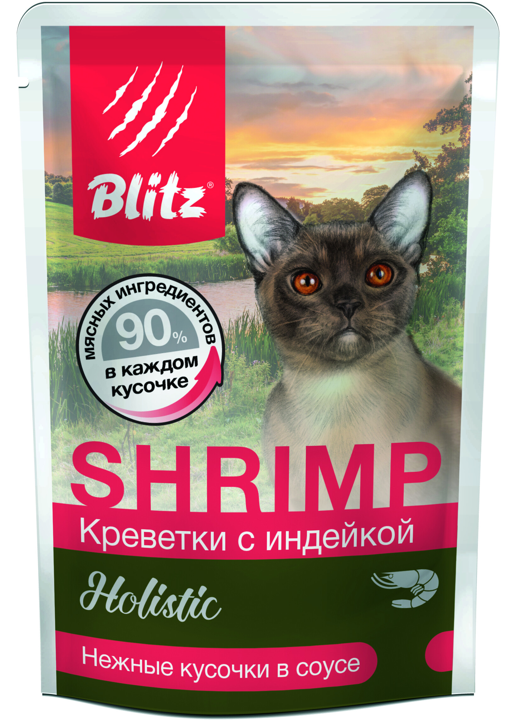 Влажный корм для кошек BLITZ креветки, 24 шт по 85 г