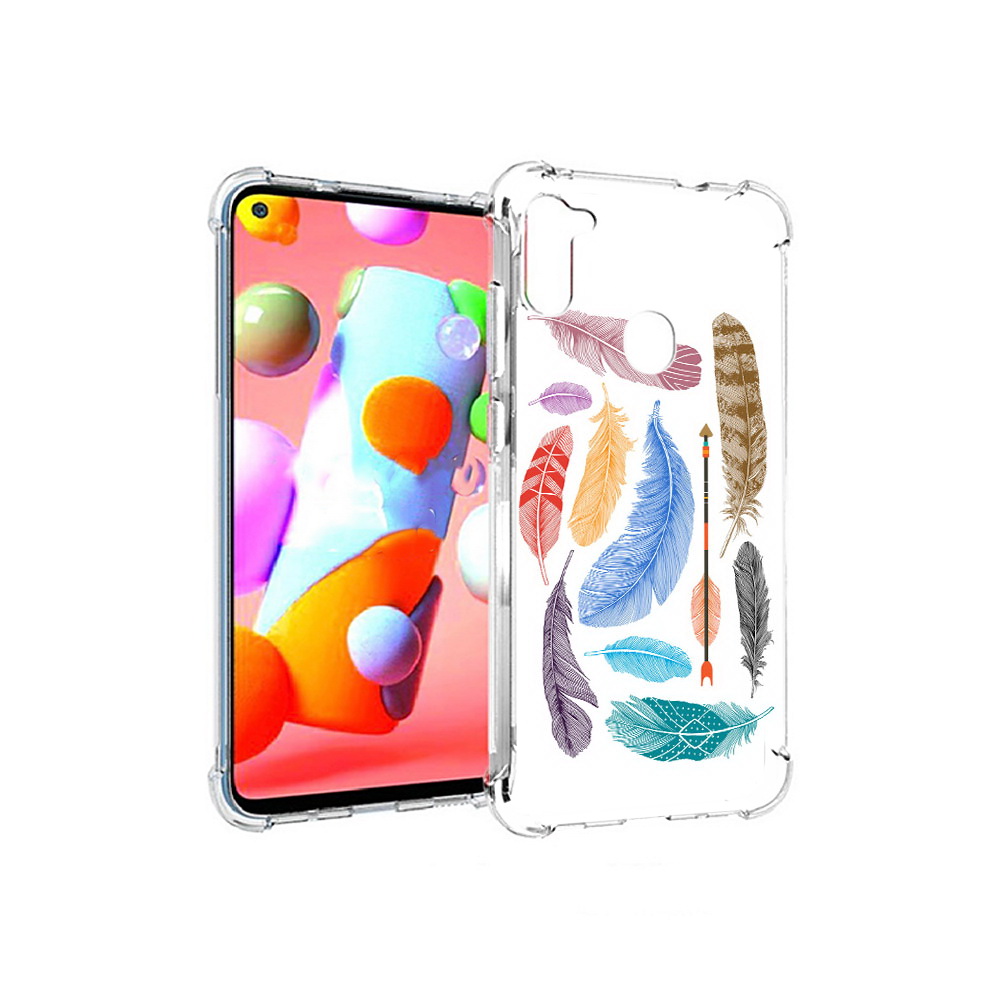 

Чехол MyPads Tocco для Samsung Galaxy A11 разноцветные перья (PT149913.480.572), Прозрачный, Tocco