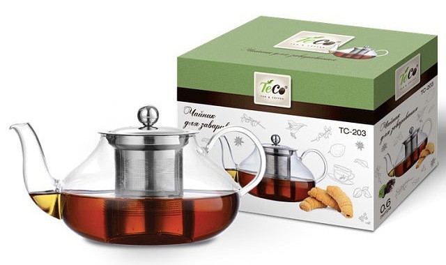 

Чайник заварочный TECO TC-203 600 мл из стекла с ситом и крышкой из нержавеющей стали