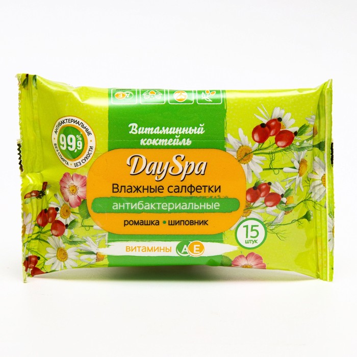 

Влажные салфетки Day Spa Витаминный коктейль антибактериальные, 15 шт.
