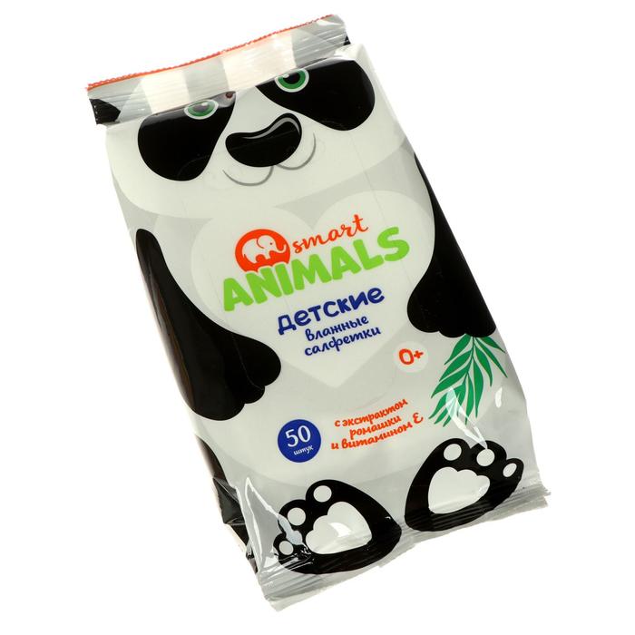 

Влажные салфетки Smart animals №50 детские с ромашкой и витамином Е mix