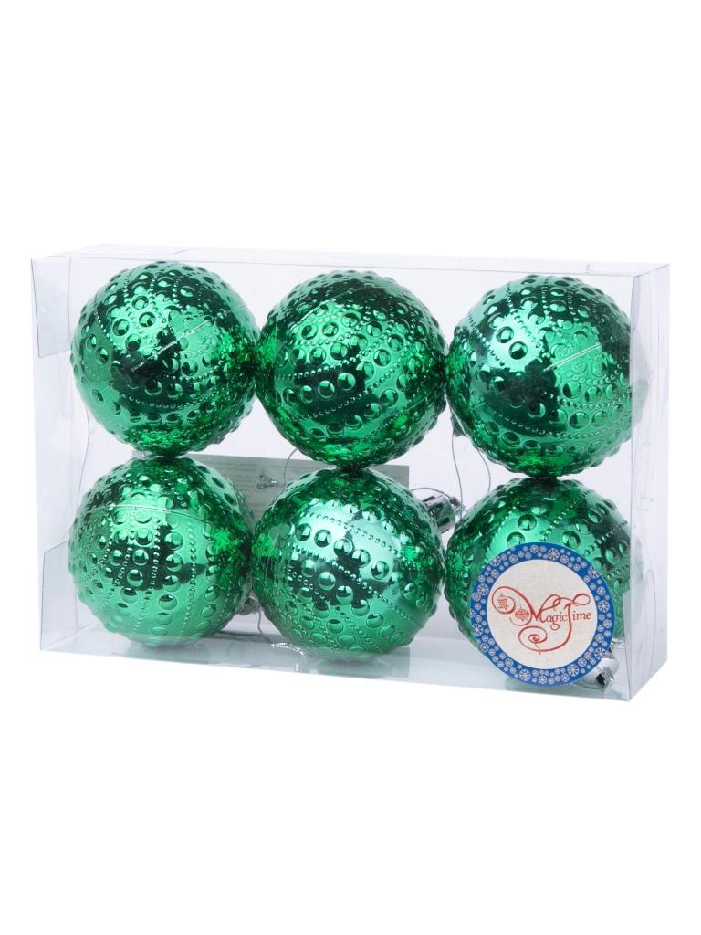 фото Набор шаров на ель феникс present magic time зеленые бусинки 80688 6 см 6 шт.