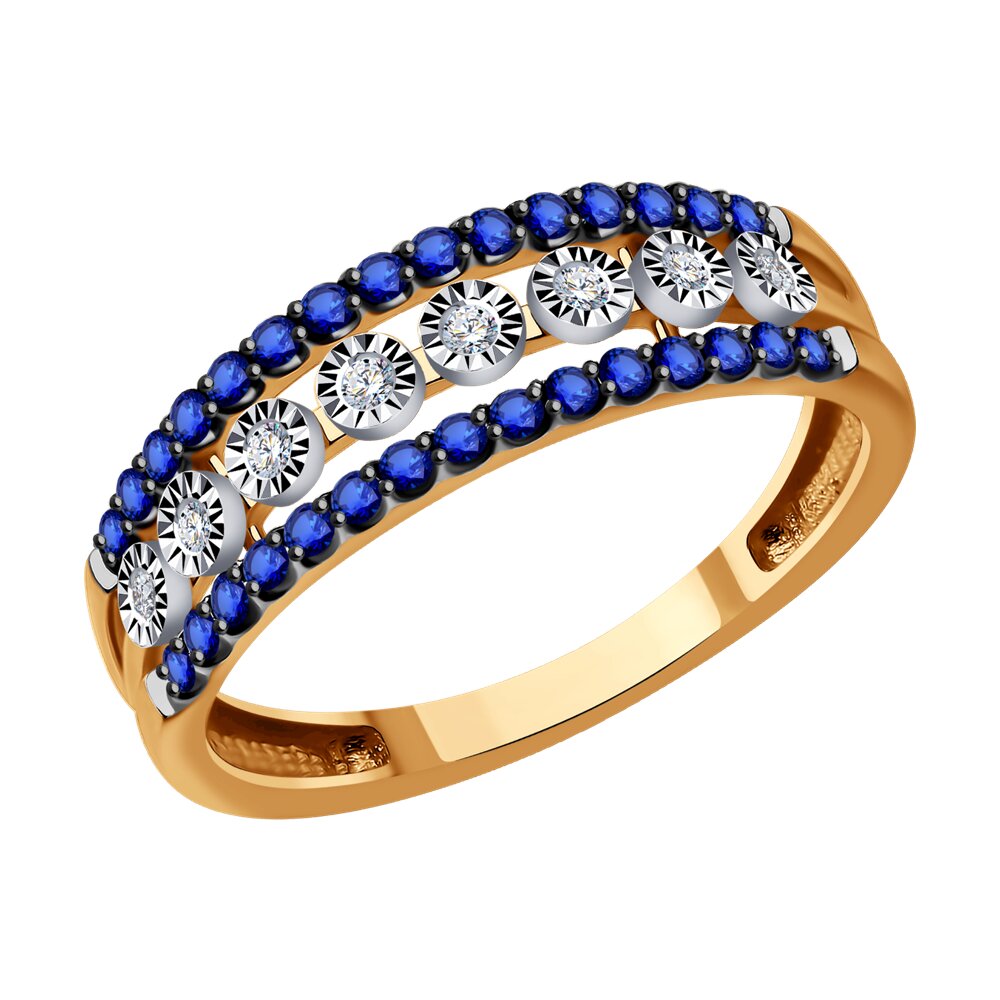 

Кольцо Diamant из комбинированного золота с бриллиантами и сапфирами, 51-210-01821-1
