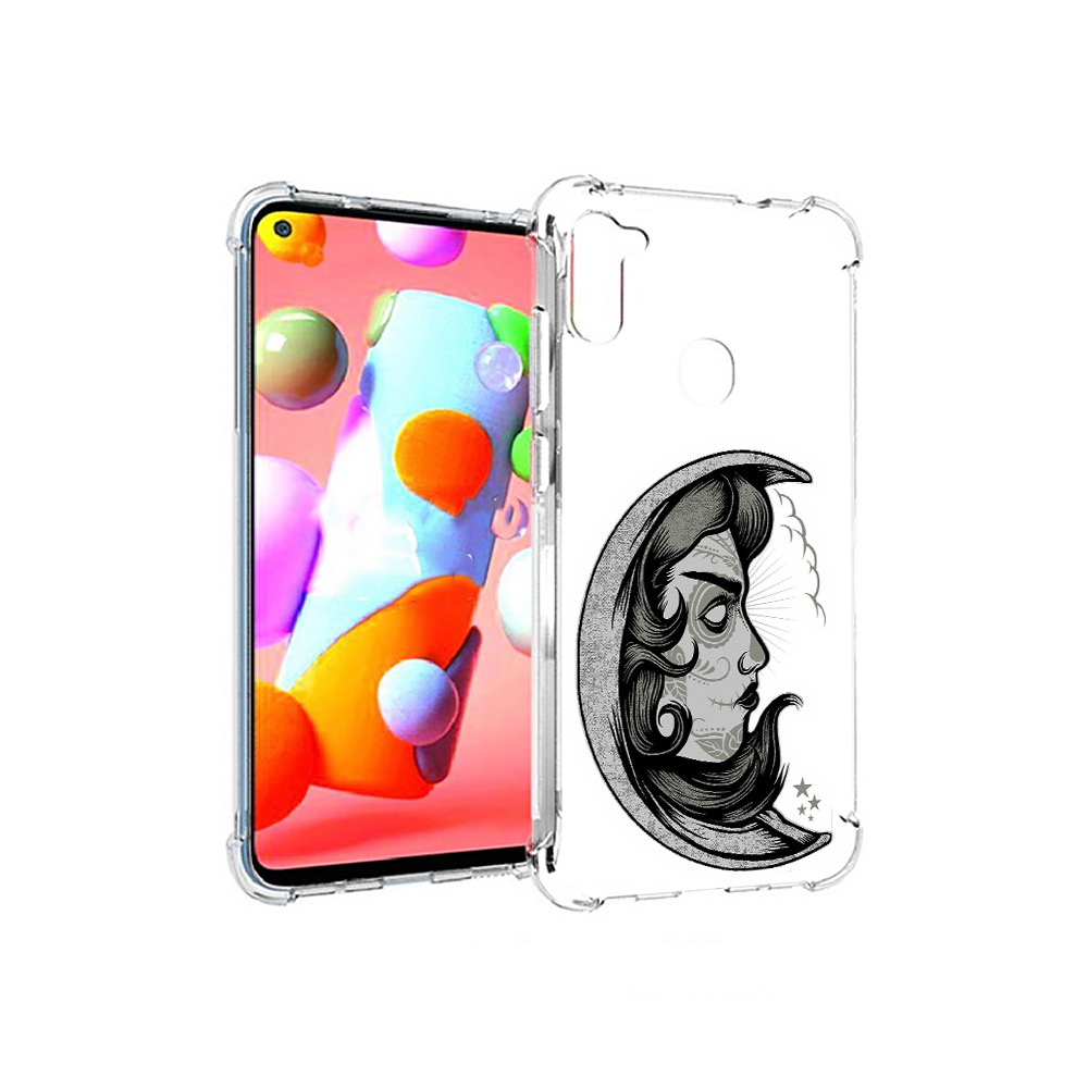 

Чехол MyPads Tocco для Samsung Galaxy A11 черно белая луна с лицом (PT149913.480.680), Прозрачный, Tocco