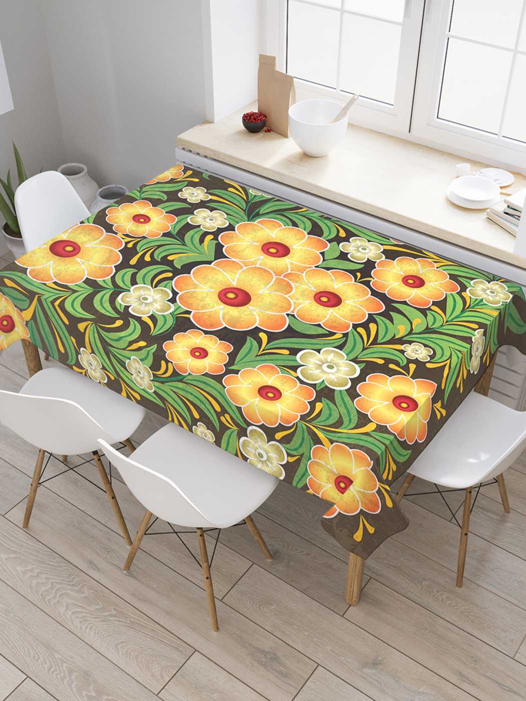 

Скатерть прямоугольная JoyArty "Райские узоры" из оксфорда, 180x145 см, Белый, Райские узоры