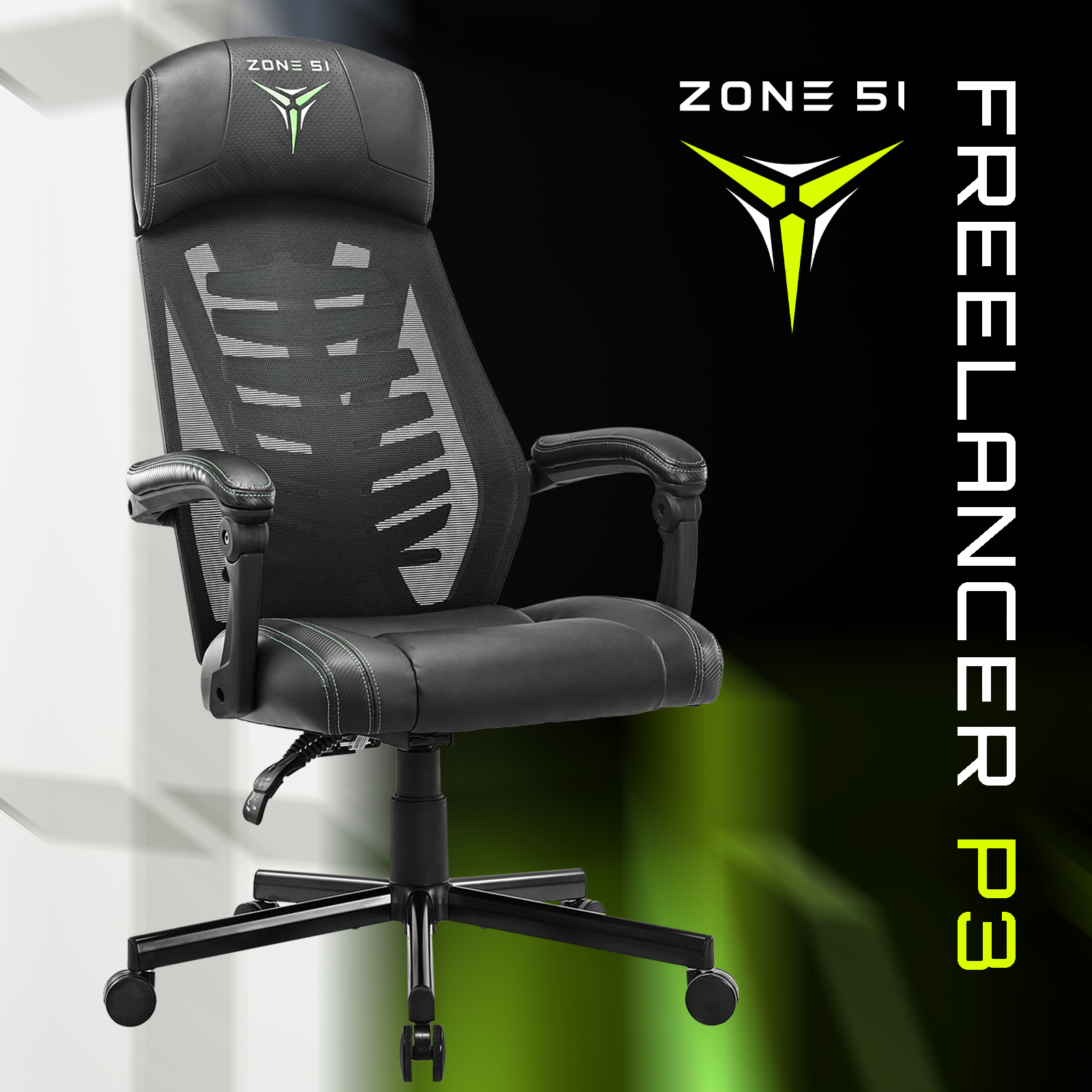 Кресло компьютерное ZONE 51 FREELANCER P3 Black-Green