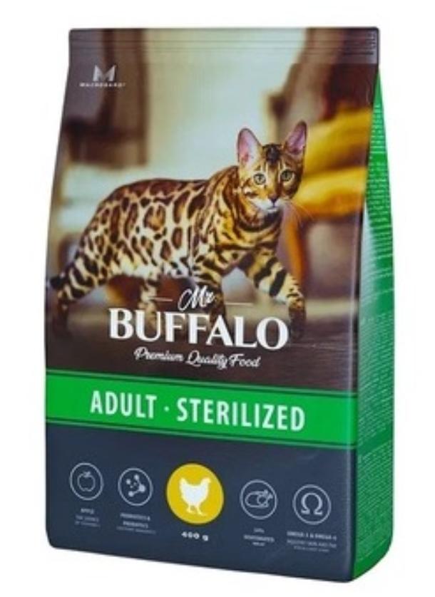 фото Сухой корм для кошек mr.buffalo adult sterilized, курица, 3шт по 400г