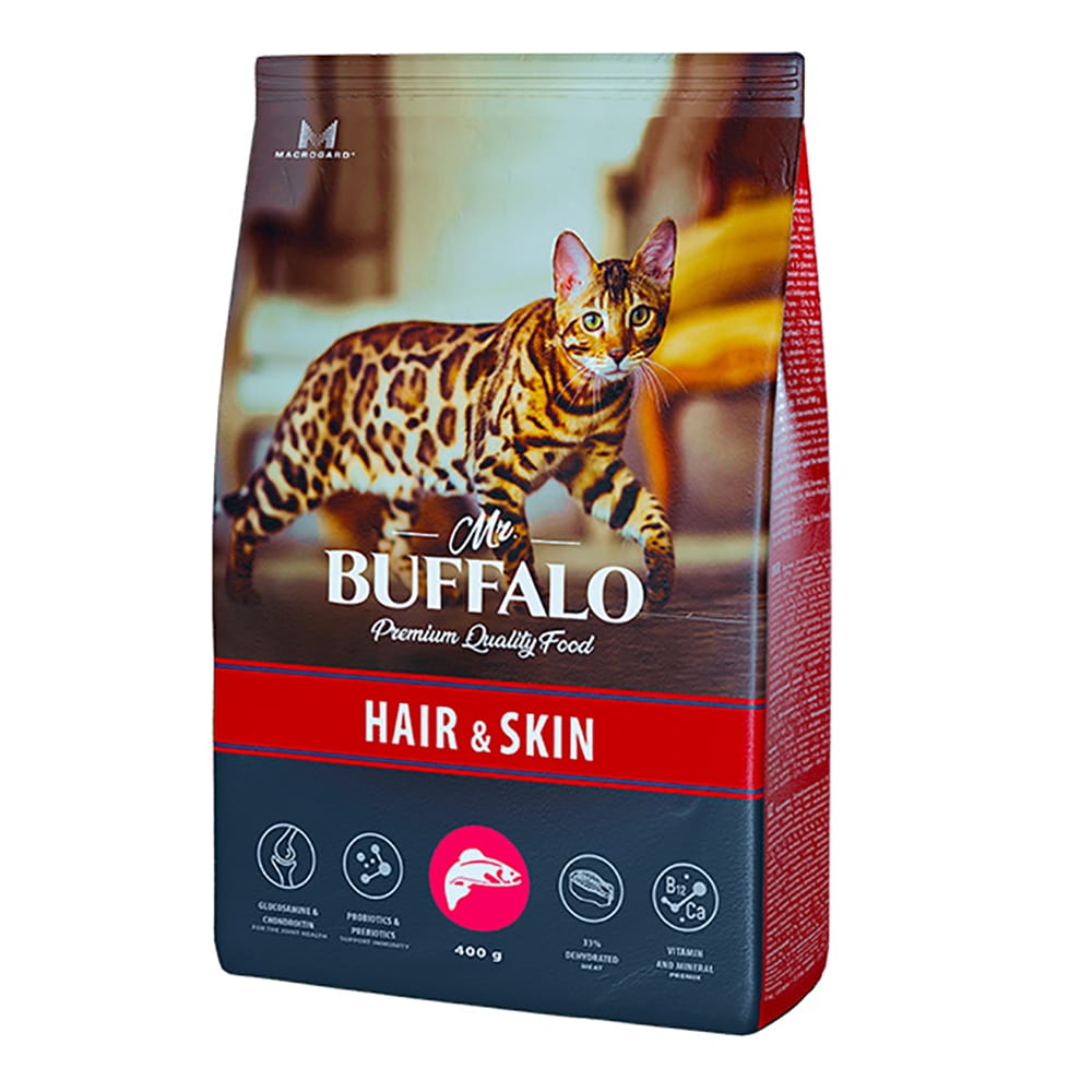 фото Сухой корм для кошек mr.buffalo hair skin, лосось, 3шт по 400г