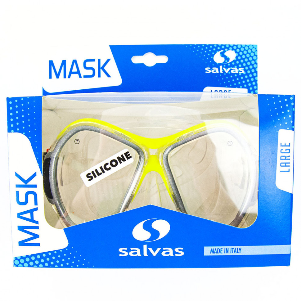 Маска для плавания Salvas Phoenix Mask, закаленное стекло, р.Senior, серебистый,жёлтый