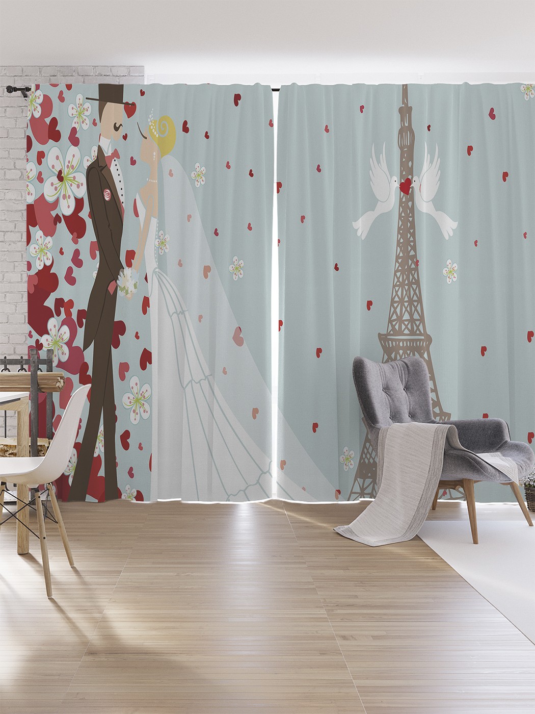 

Шторы под лён JoyArty "Свадьба в Париже", серия Oxford DeLux, 340х265 см, Свадьба в Париже