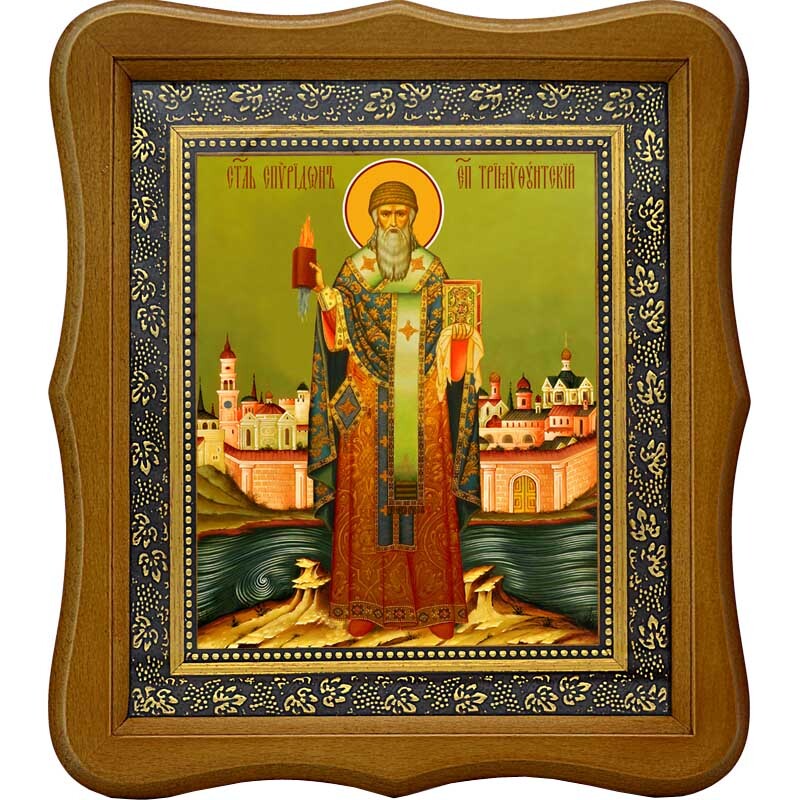 

Чудо с кирпичом Спиридона Тримифунтского. Икона на холсте.