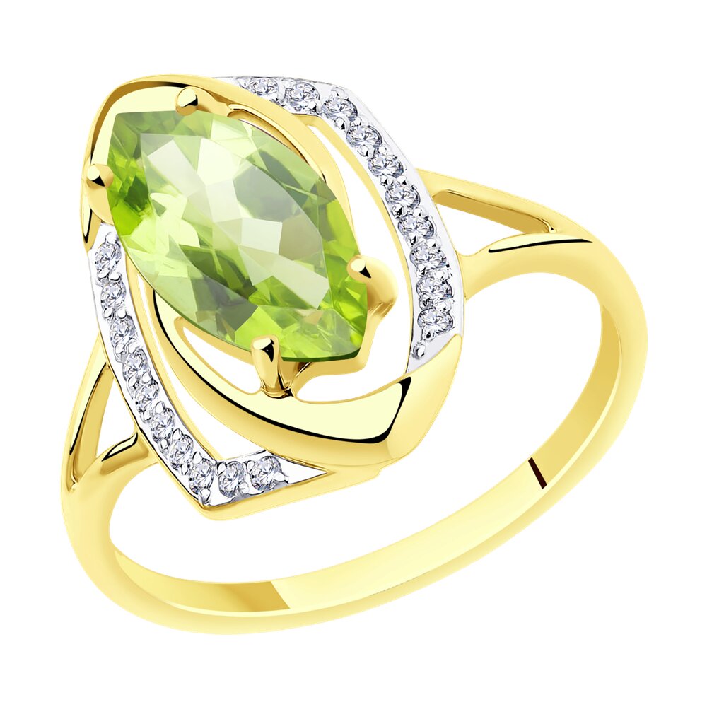 

Кольцо из золота р.  Diamant 53-310-00659-1, хризолит\фианит, 53-310-00659-1