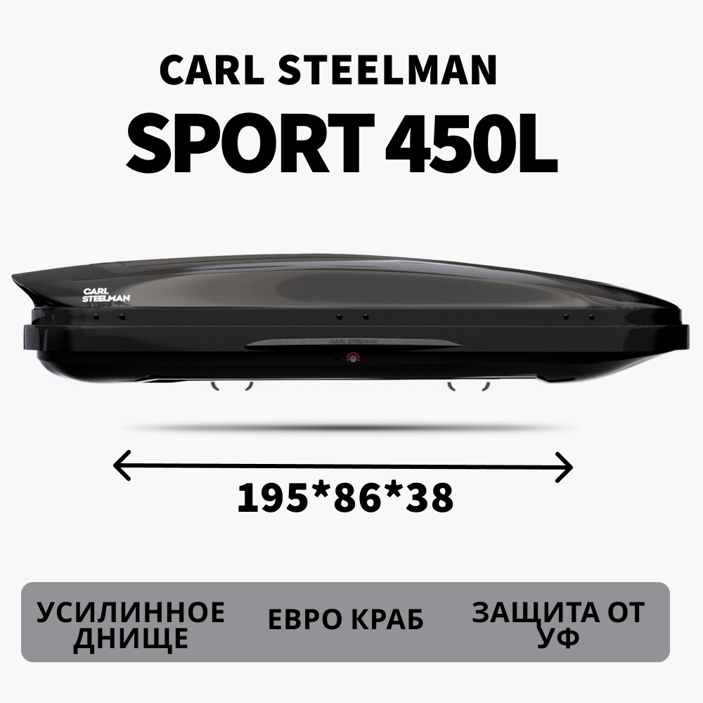 Бокс на крышу автомобиля Carl Steelman Sport 1950х860х380 черный карбон 450 двухстороний