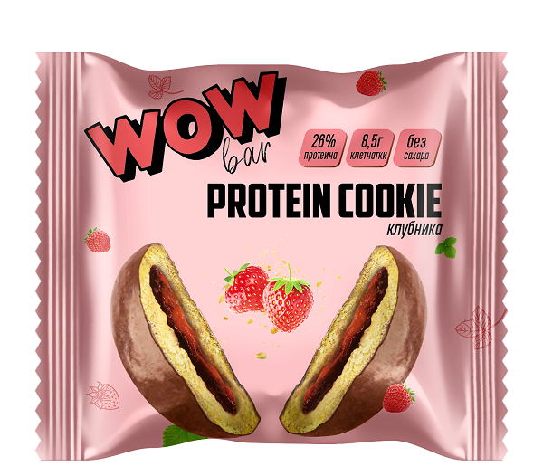 

PrimeKraft WOWbar Protein Cookie, 1 шт, вкус: клубника, Protein Cookie