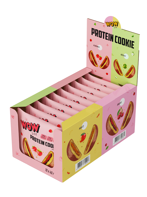 

PrimeKraft WOWbar Protein Cookie, 10 шт, вкус: клубника