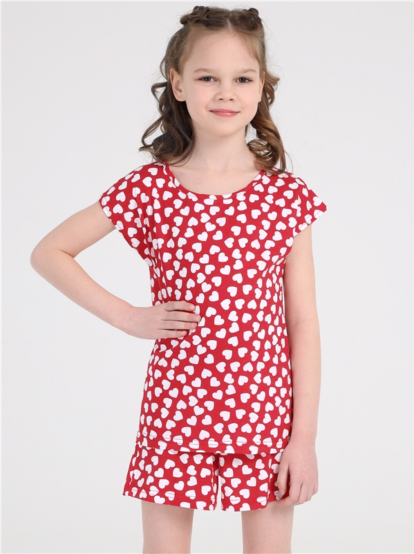 Пижама детская Апрель 2ДЖФШ5637001н, белые сердечки на красном, 104