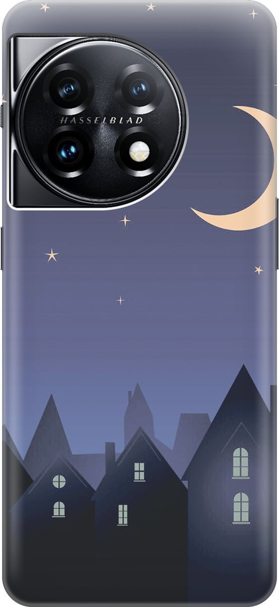 

Силиконовый чехол на OnePlus 11 с принтом "Месяц над городом", Синий;черный, 159471