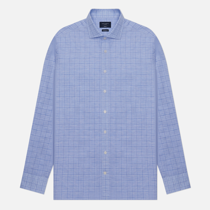 Мужская рубашка Hackett Cotton/Linen Sky Check голубой, Размер S