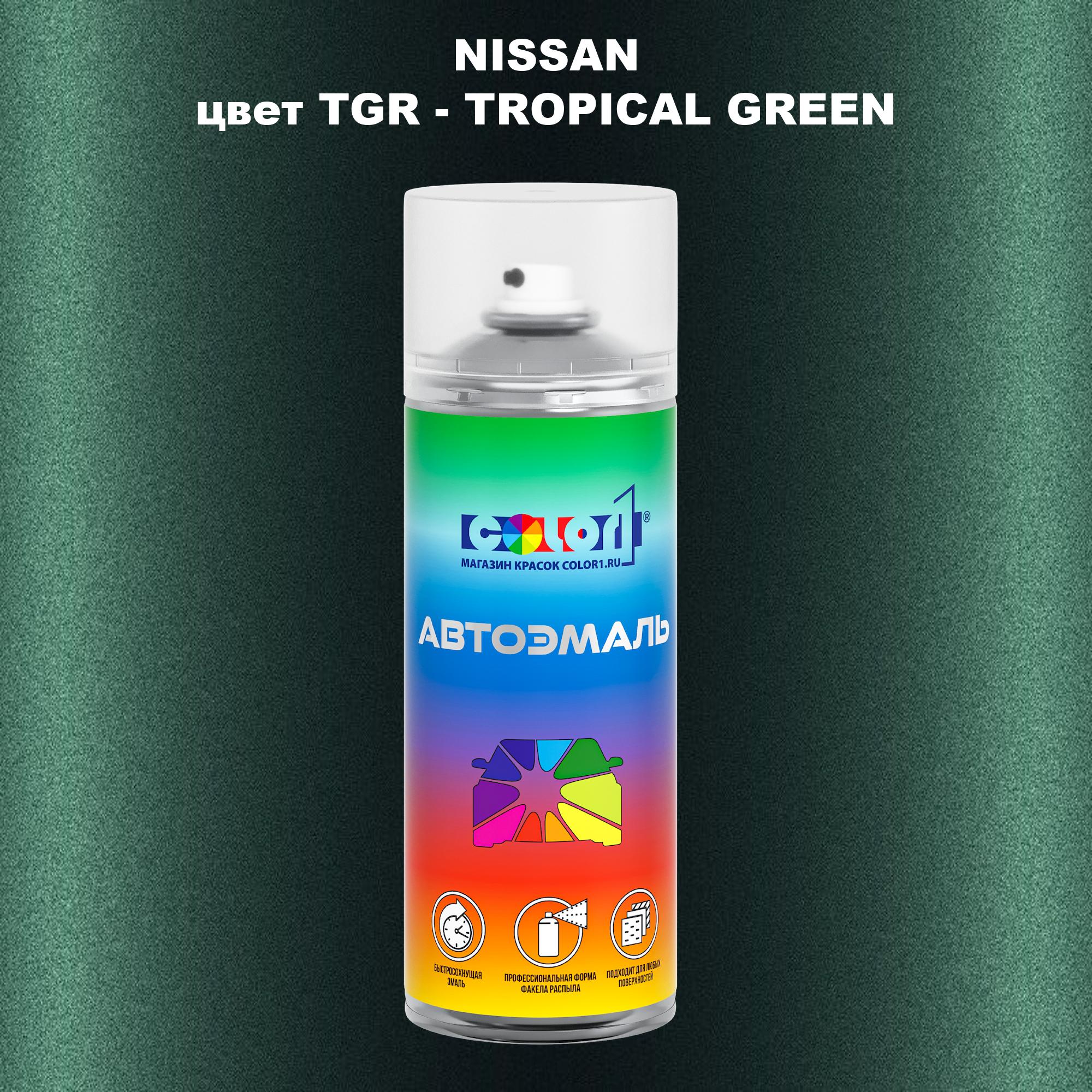 

Аэрозольная краска COLOR1 для NISSAN, цвет TGR - TROPICAL GREEN, Зеленый