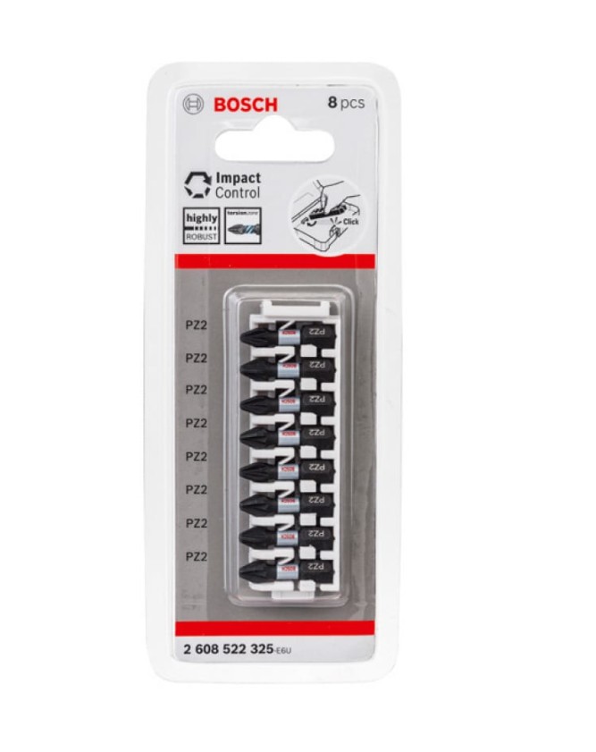 Биты ударные Bosch Impact Control (PZ2; 25 мм) 8 шт. 2.608.522.325 биты kraftool impact pro philips тип хвостовика e 1 4 ph2 50мм 2шт на карточке