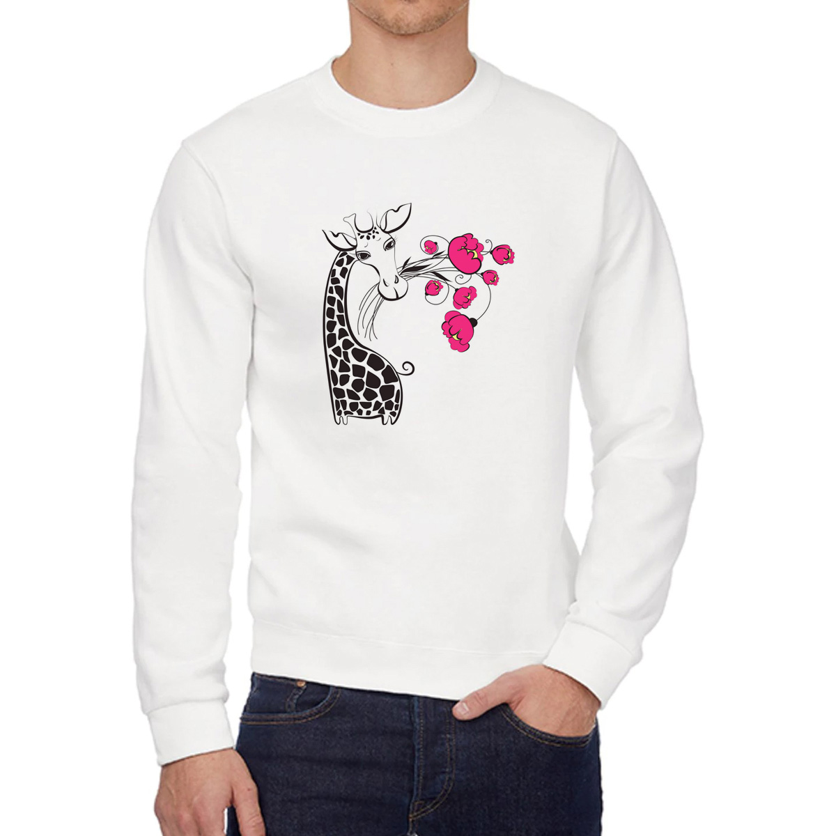 

Свитшот женский CoolPodarok Животные.Жирафик с цветами белый 44 RU, W0501615