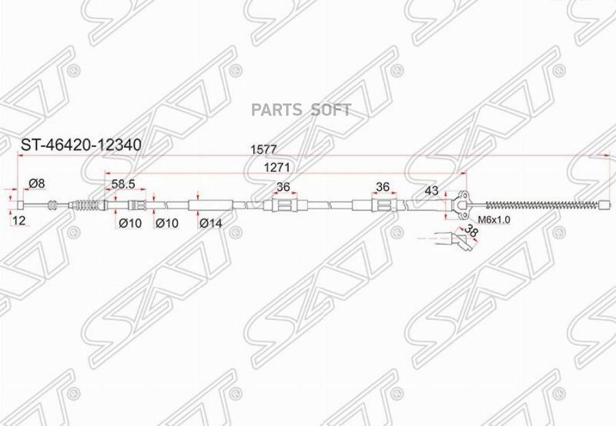 

SAT ST-46420-12340 Трос ручника TY Corolla AE/EE9# 2WD 87-91, -RH 1шт