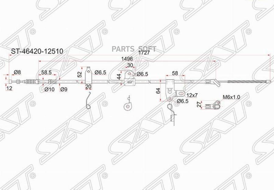 

SAT ST-46420-12510 Трос ручника TY Corolla/Fielder /Runx/Allex/Spacio, NZE121/120, ZZE122,