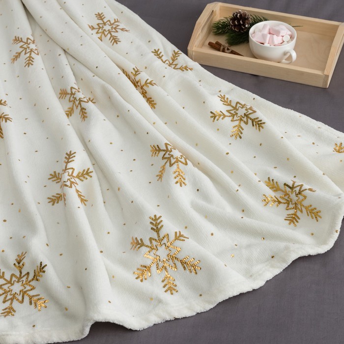 

Плед ЭТЕЛЬ Золотые снежинки белый 180х200 см, Золотые снежинки