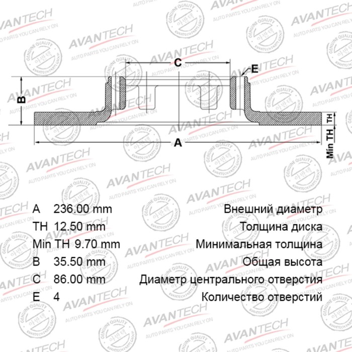 

Диск тормозной AVANTECH (FR) Spark (05)
