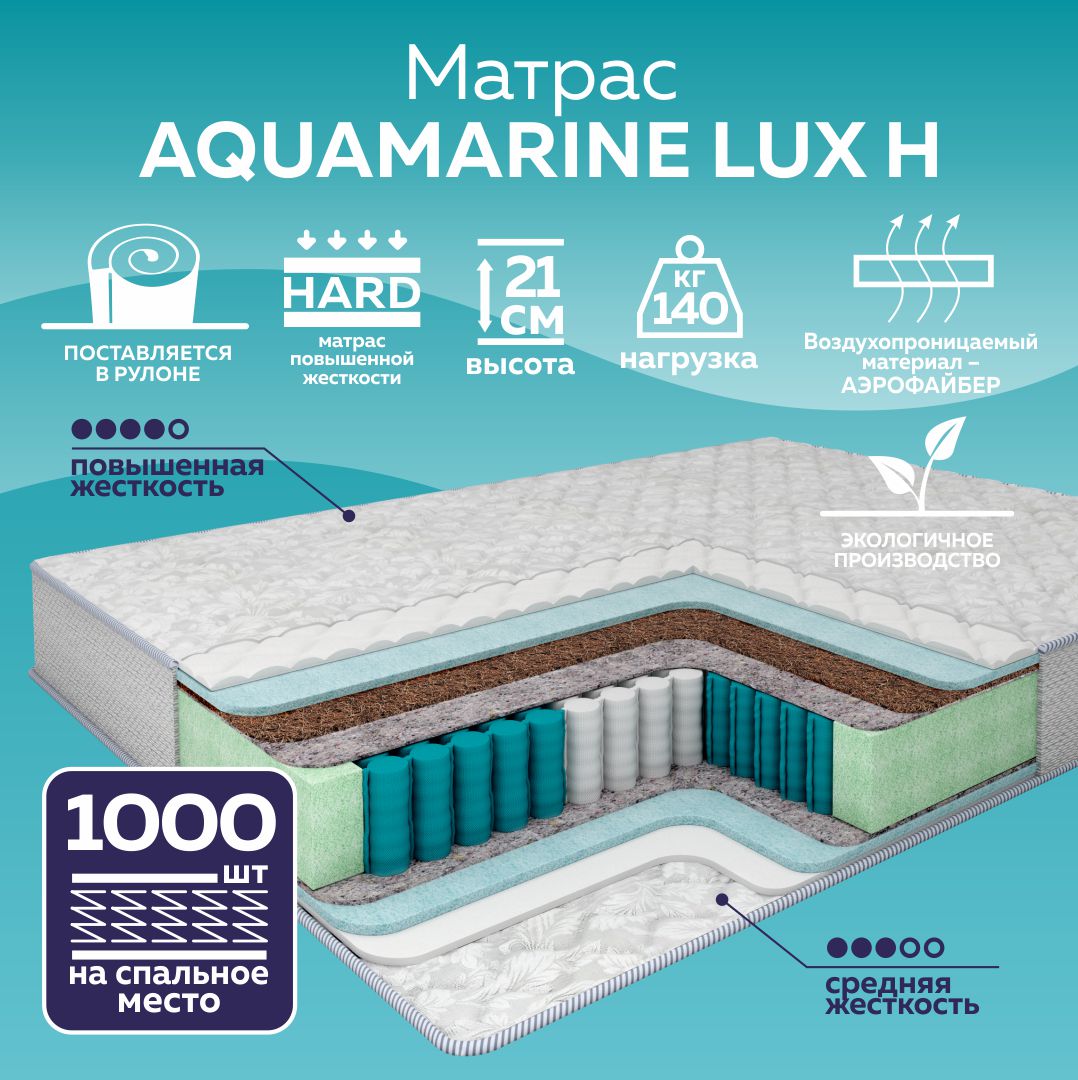 

Матрас пружинный Plams Aquamarine Lux H 90х200, Белый, Aquamarine Lux H
