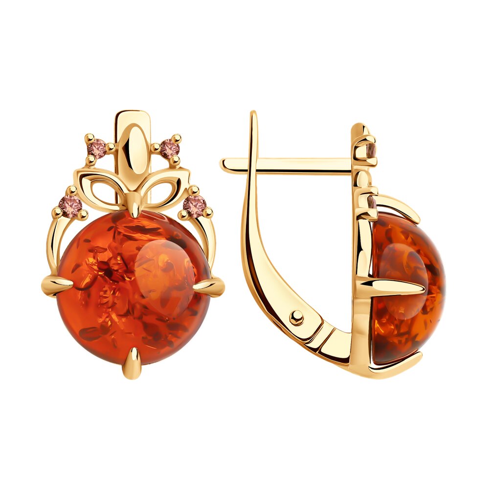 

Серьги из серебра SOKOLOV 83020365, фианит\янтарь, 83020365